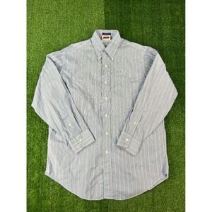 Wimbledon Racquet Club Mens Blue Striped Cotton Button Down Shirt 16 33 USA